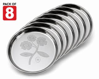 Premium Stainless Steel Round Floral Design Thali (Khoncha)