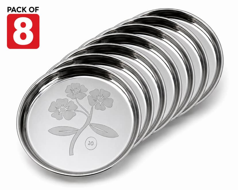 Premium Stainless Steel Round Floral Design Thali (Khoncha)