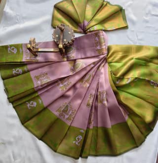 Kubera Silk Cottton Saree with Blouse - Lavender colour