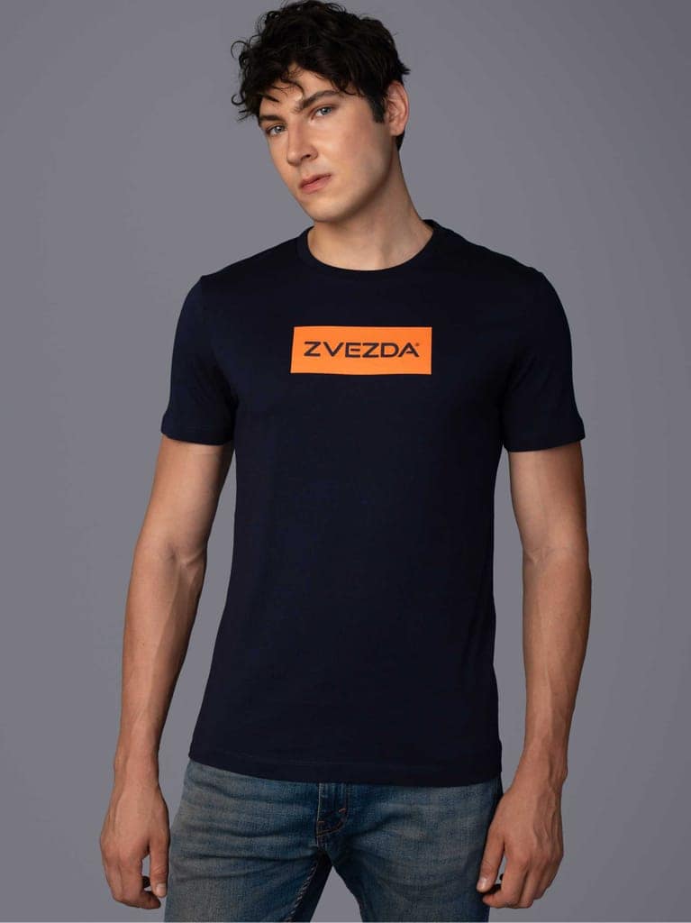 Men’s Branded Lightweight Cotton Round Neck T-Shirt-Navy