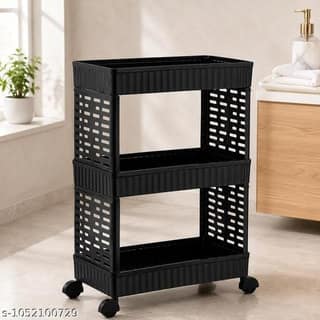 3 Tier Storage Trolley with Wheels Multipurpose Plastic Organizer Rack