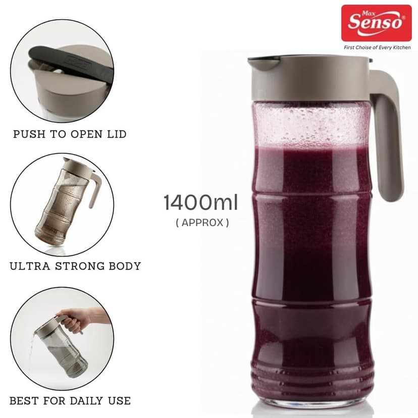 Max Senso Bamboo Multipurpose Plastic Jug Food Grade Unbreakable Water Jug with Push to Open Lid for Serving Water, Juice, Beverages,1400ml, Polycarbonate Body, (Colour May Very) view 2