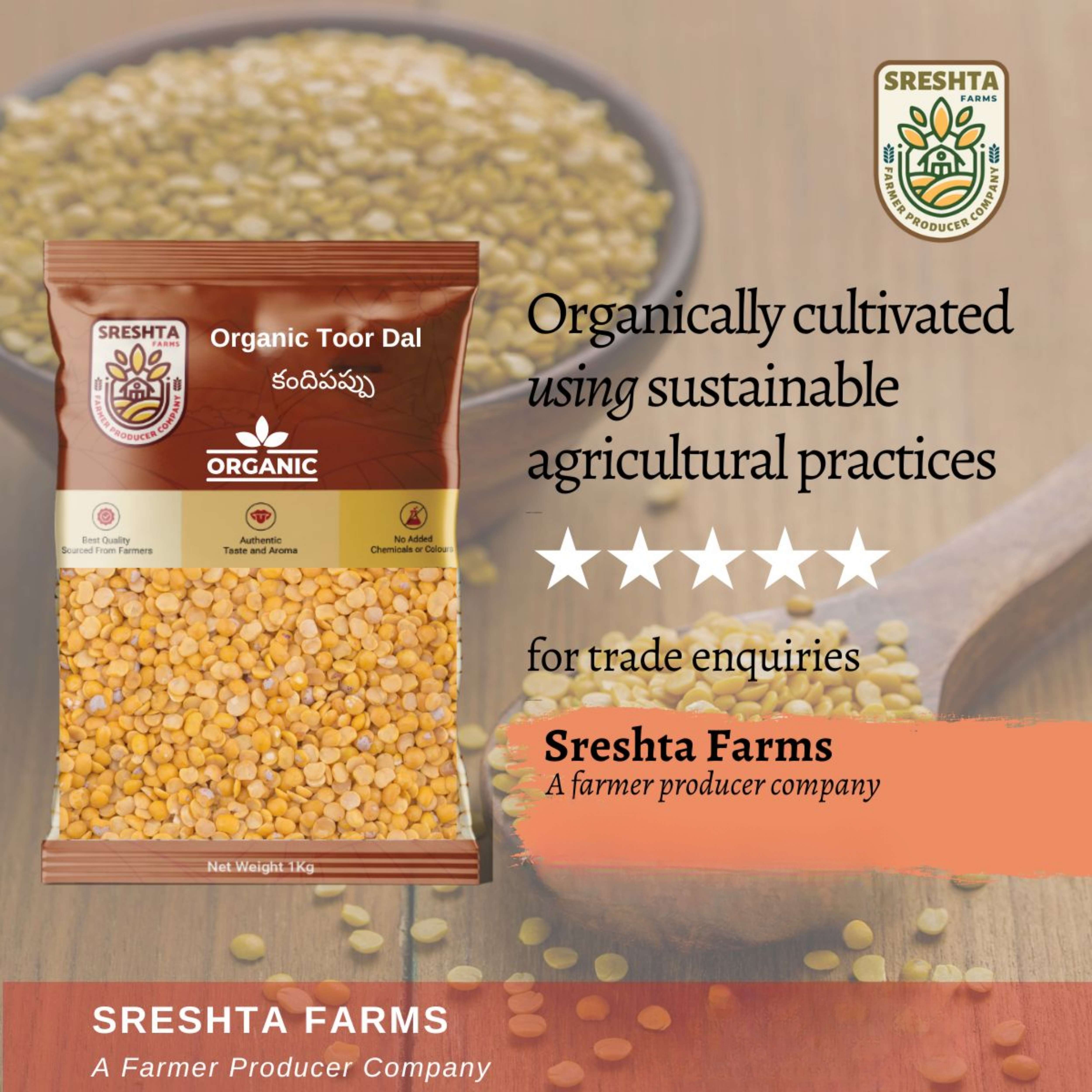 Sreshta Farms Organic Toor Dal (Kandi Pappu) Unpolished view 3