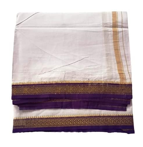 JINKA LAKSHMI COLLECTIONS White Dhoti With Borders Up and Down 4 Meters Unstitched Pack of 1 (Multicolor-2) view 3