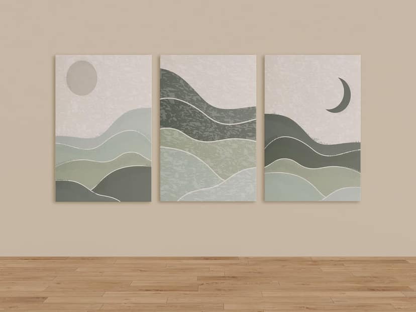 Rustic Charm Set of 3 Abstract Landscape Canvas Wall Painting for Living room, Office and Hotel | 16x24 inches Vertical Canvas Wall Frames for Home Interior and Decor |Abstract Clouds view 2