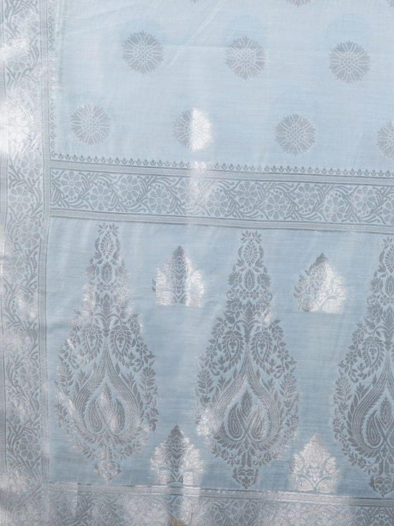 Sky Blue Linen Saree With Foil Print view 4