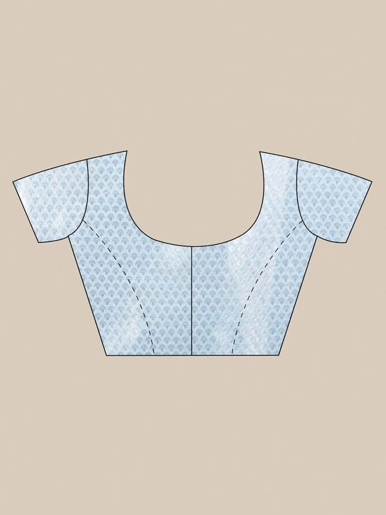 Sky Blue Linen Saree With Foil Print view 5
