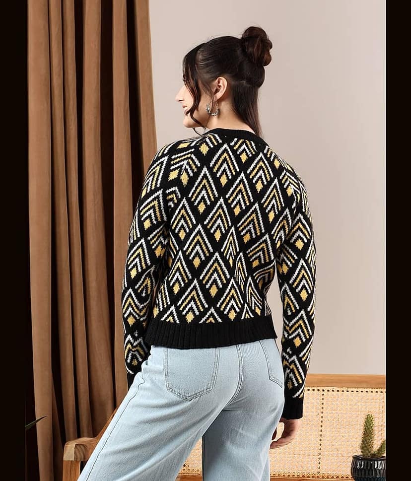 kotty Women Cotton Blend Round Neck Pullover ( Multicolor ) view 2