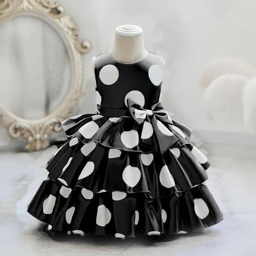 Buy & Try Girl's Satin Printed Knee Length Sleeve Less Short Frock Dress. view 2