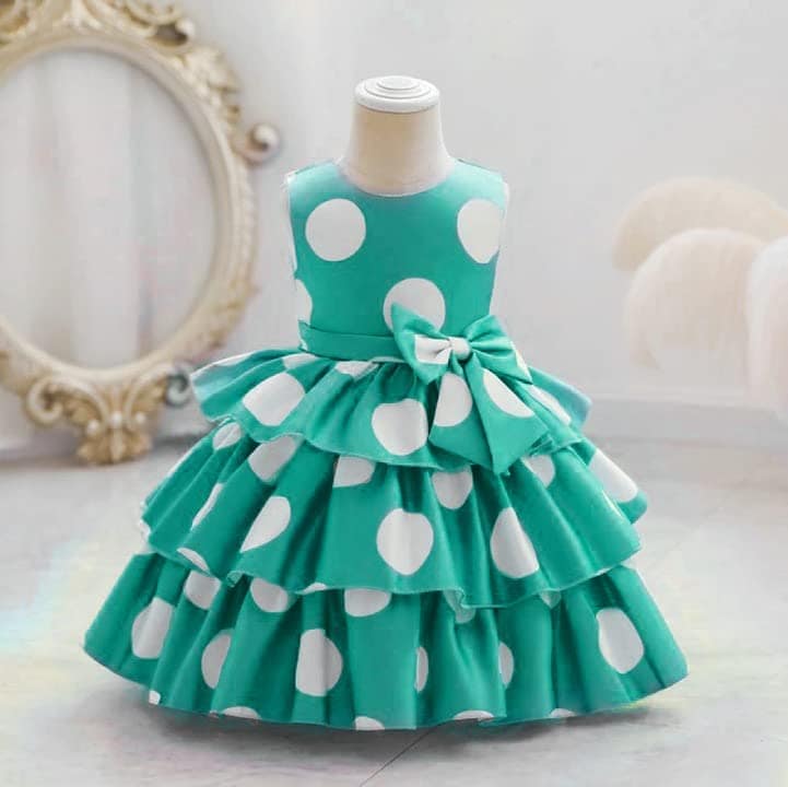 Buy & Try Girl's Satin Printed Knee Length Sleeve Less Short Frock Dress. view 7
