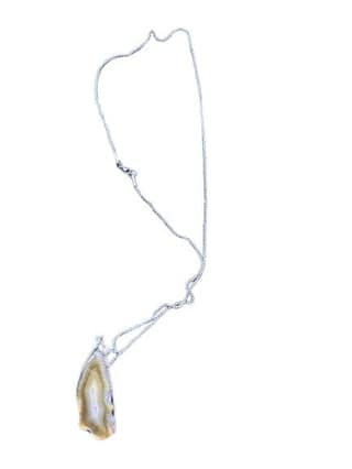 TULIP Natural Purple Agate Slice Pendant Necklace, Silver Tone Chain with Lobster Clasp, Irregular Organic Shape, Translucent Gemstone, 45cm Chain Length