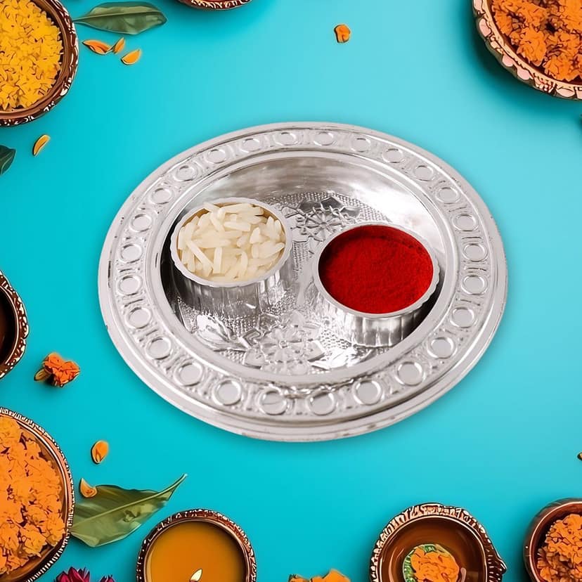 Kumkum Thali Holder – Small Round Puja Plate | Styleva view 2