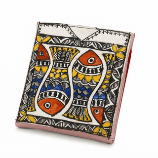 Tisser Handmade Madhubani Handpainted Card Holder – Multicolour Artisan Wallet for Business & Visiting Cards
