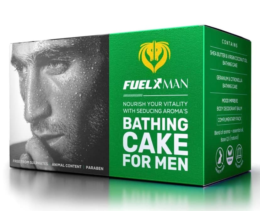 FuelX Man Bathing Cake Combo | 2 Bathing Bars + Complimentary Mood Improve Balm | Shea Butter, Coconut Oil, Geranium & Citronella | Sulphate-Free, Paraben-Free | 100g x 2 + Balm view 3
