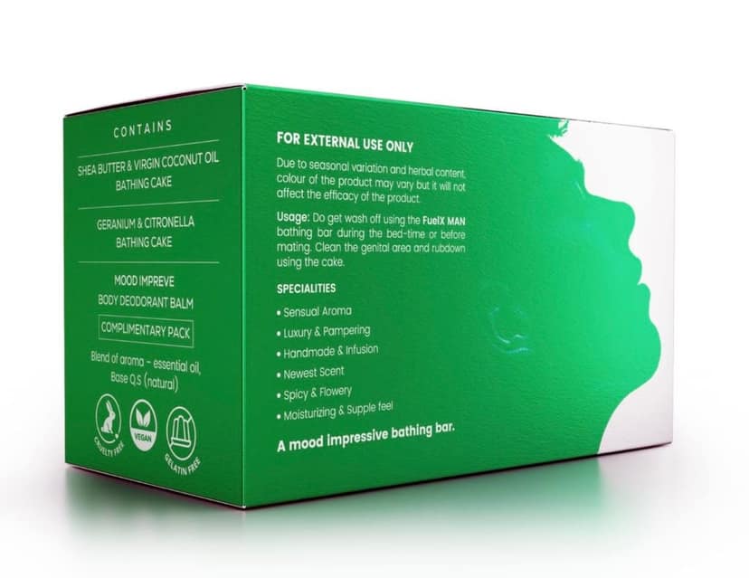 FuelX Man Bathing Cake Combo | 2 Bathing Bars + Complimentary Mood Improve Balm | Shea Butter, Coconut Oil, Geranium & Citronella | Sulphate-Free, Paraben-Free | 100g x 2 + Balm view 4