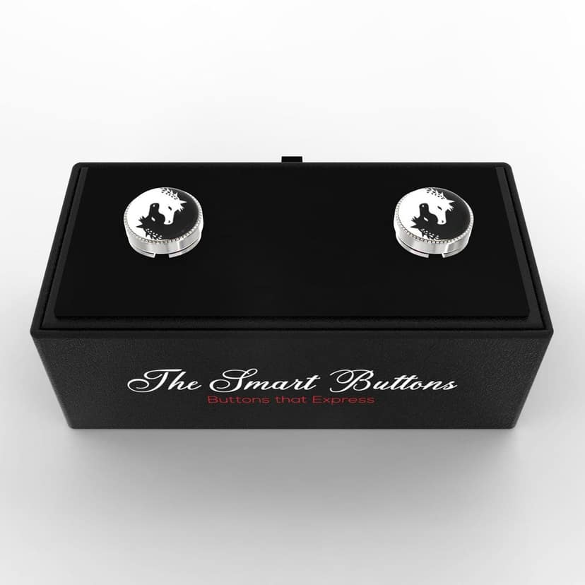 The Smart Buttons - Shirt Button Cover Cufflinks for Men - 2 Horses Of Ying & Yang Design Pattern view 3