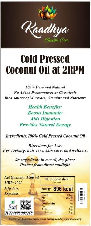 100% Pure Cold Pressed Coconut Oil - 1000ml - Boosts Immunity, Aids Digestion, Provides Natural Energy" view 2