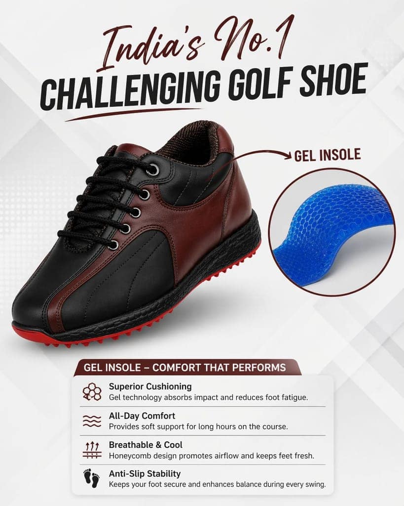 HITCARO Arkbird® Men's Genuine Leather Lace-up Professional 100% Waterproof Premium Gold Golf Shoes PR-5406 view 3