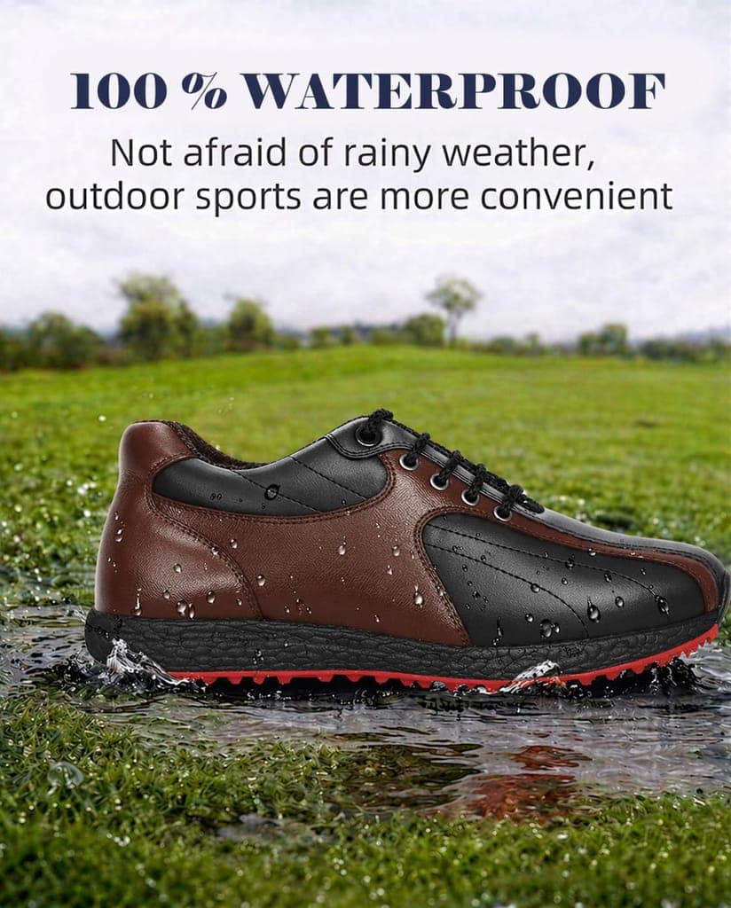 HITCARO Arkbird® Men's Genuine Leather Lace-up Professional 100% Waterproof Premium Gold Golf Shoes PR-5406 view 4