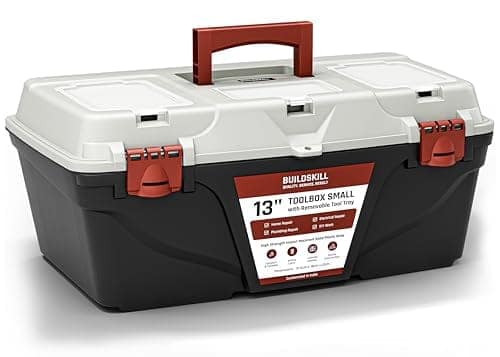 BUILDSKILL 13" Small Tool Box for Home | Convenient Top Lids & Removable Tool Tray | Secure Latch Lock | Key Hole | Heavy Duty Impact Resistant Body | Ideal Repair Toolbox for DIY & Professional Use view 2