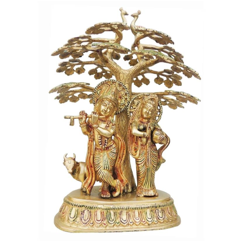 Brass Tree Radha Krishna With Cow Idol - Religious Decor Statue, Height : 16.4 Inch (BSMAS828 B) view 2