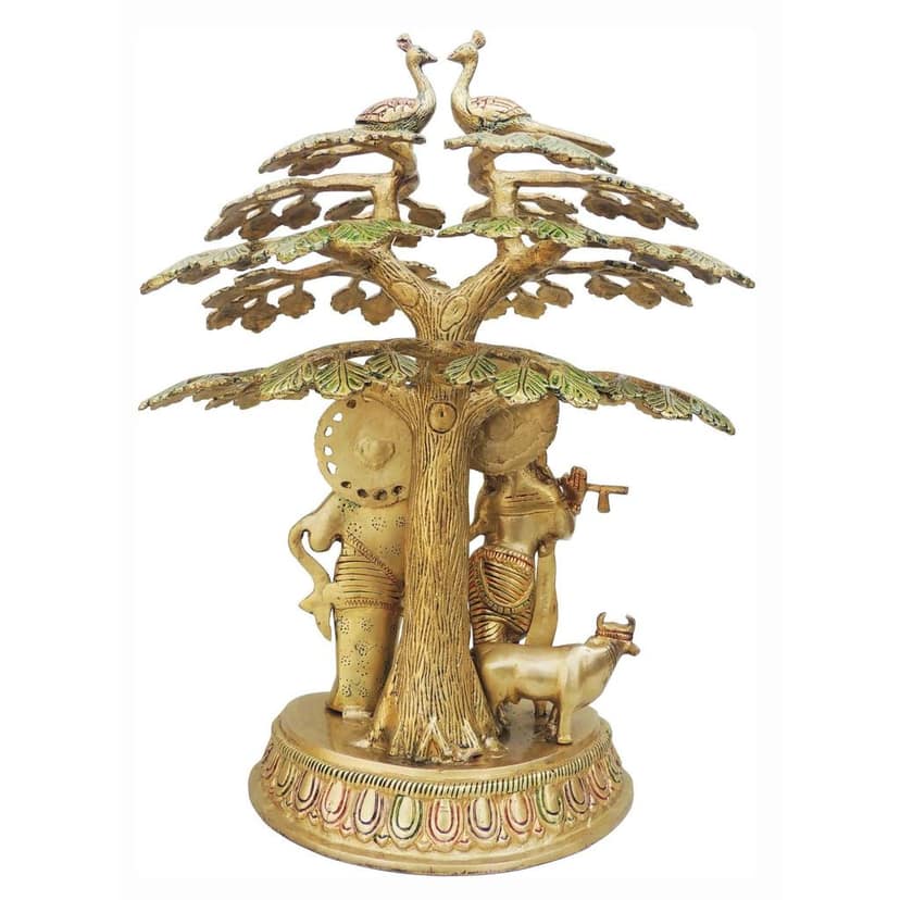 Brass Tree Radha Krishna With Cow Idol - Religious Decor Statue, Height : 16.4 Inch (BSMAS828 B) view 3