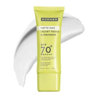 Hyphen Matte Max Velvet Touch Sunscreen Spf 70+ Pa++++|Sun Protection|Sun Shield|Moisturizes And Soothes Skin|12 Hrs Uva-Uvb Protection|Sunscreen Spf No White Cast, Combination & All Skin Types-30G Hyphen Matte Max Velvet Touch Sunscreen Spf 70+ Pa++++|S