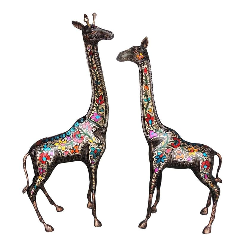 Brass Giraffe Statue Set of 2 | Luxury Wildlife Decor, Height : 34.2 Inch (ANMAS230 D) view 2