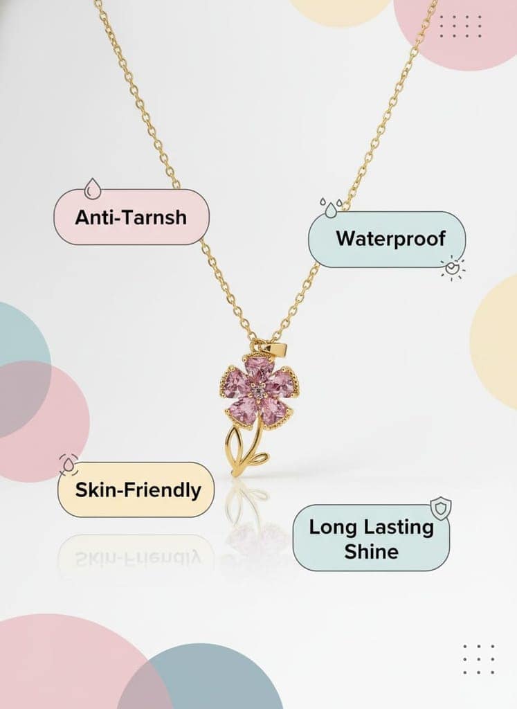 GemGleam - Crystal Pendant Chain Necklace, Hypoallergenic, Anti-Tarnish, Gift Gold Plated Chain with Locket for Women, Waterproof - Anti-Tarnish, Skin Friendly, Lightweight - Gift for Wife, Girlfriend, Friend (Dolphin Heart) view 5