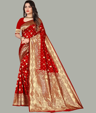 GARIYA Banarasi Silk Embellished Saree With Unstitched Blouse Piece ( Wine )