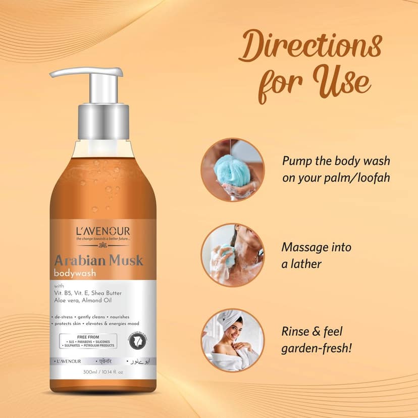 L'avenour Arabian Musk Body Wash For Deep Cleansing & Luxury Bath | Shower Gel For Men & Women 300ml view 5