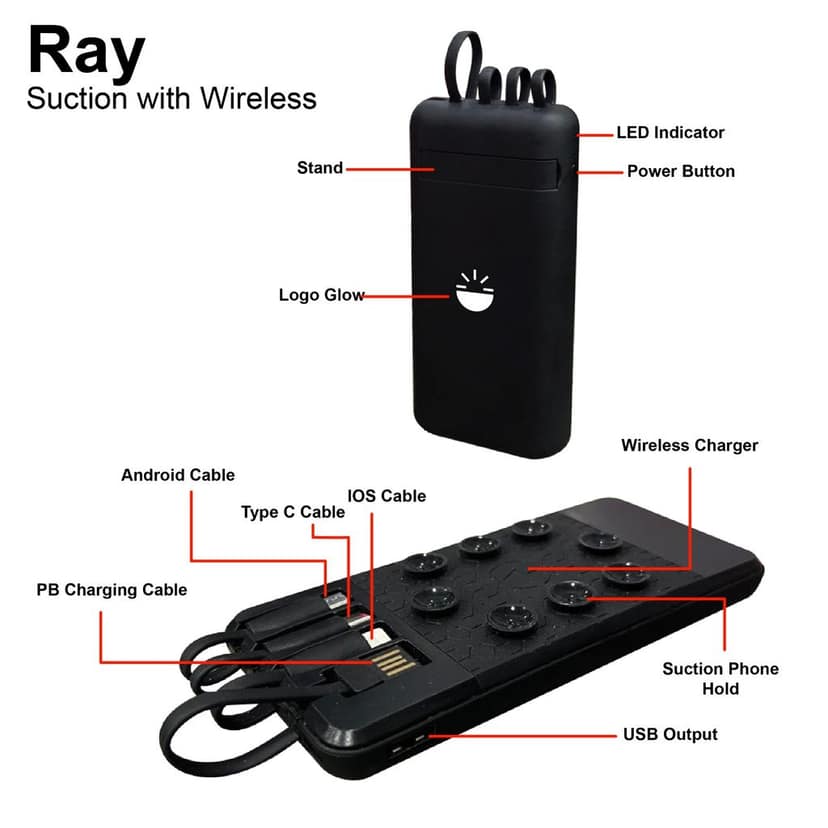 Glow Gadgets Ray 10000 mAh Suction With Wireless Powerbank view 4
