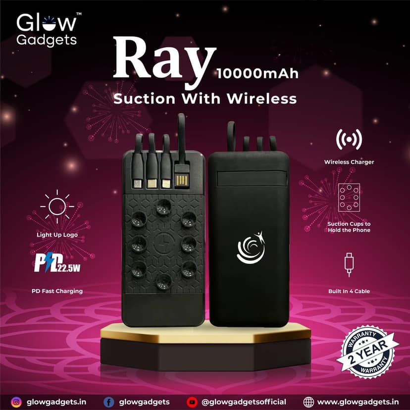 Glow Gadgets Ray 10000 mAh Suction With Wireless Powerbank view 6