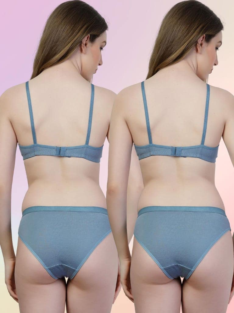 adornstar Women Cotton Lingerie Set with Solid Color Design | Non Wired and Non Padded Bra with Full Coverage Hipster Panty Set | Stylish and Soft Stretchable Fabric (Pack of 2) view 3