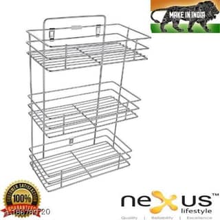 SHYAM Stainless Steel Storage Rack 3 Layer Wall Mount Hanging Stand Bedroom Kitchen Bathroom Shelf