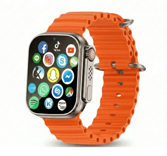 T800 Ultra Smartwatch with Orange Silicone Strap (Bluetooth Calling & Fitness Tracker)