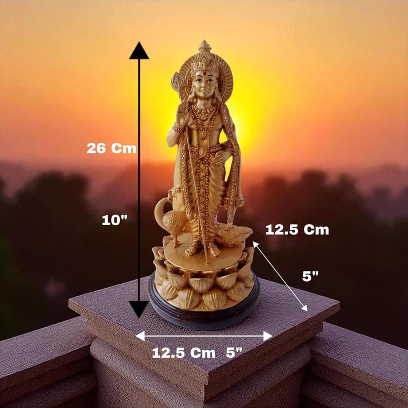 AMS Lord Murugan Idol for Home | Kartikeya Murti for Puja Room, Office & Gift | Decorative Skanda Statue with Peacock | Murugan Statue 26 cm Resin with Wooden Base Spiritual Showpiece view 2