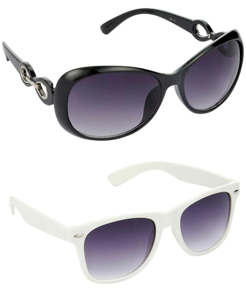 HRINKAR Men Over-sized Sunglasses Black & White Frame, Grey Lens (Medium) - Pack of 2
