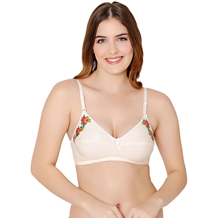 Bodycare polycotton wirefree convertible straps floral cup non padded Bra-5510ECRU
