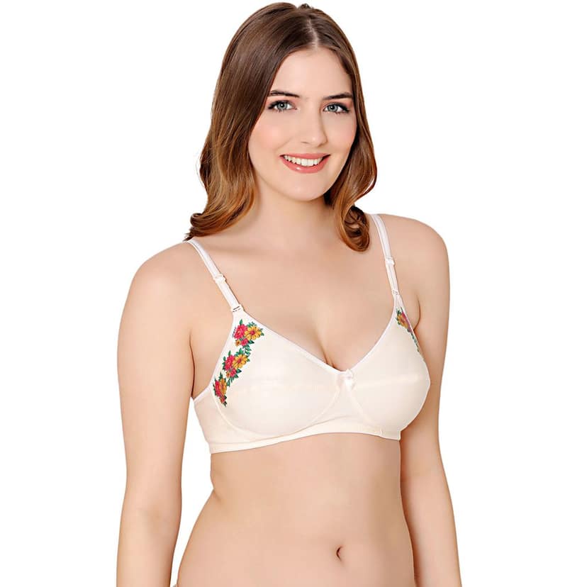 Bodycare polycotton wirefree convertible straps floral cup non padded Bra-5510ECRU view 2