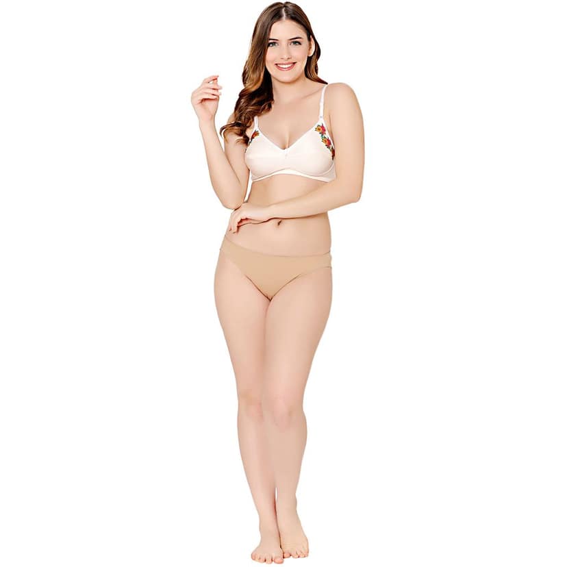 Bodycare polycotton wirefree convertible straps floral cup non padded Bra-5510ECRU view 3