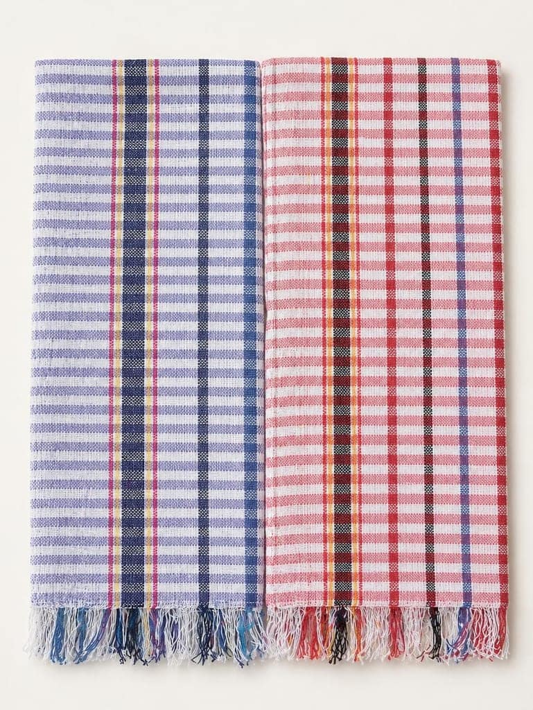 Cotton Gamcha Towel, 100% Pure Cotton, Checkered, Soft, Absorbent, Quick Dry, 28x56 Inch, Pack of 2