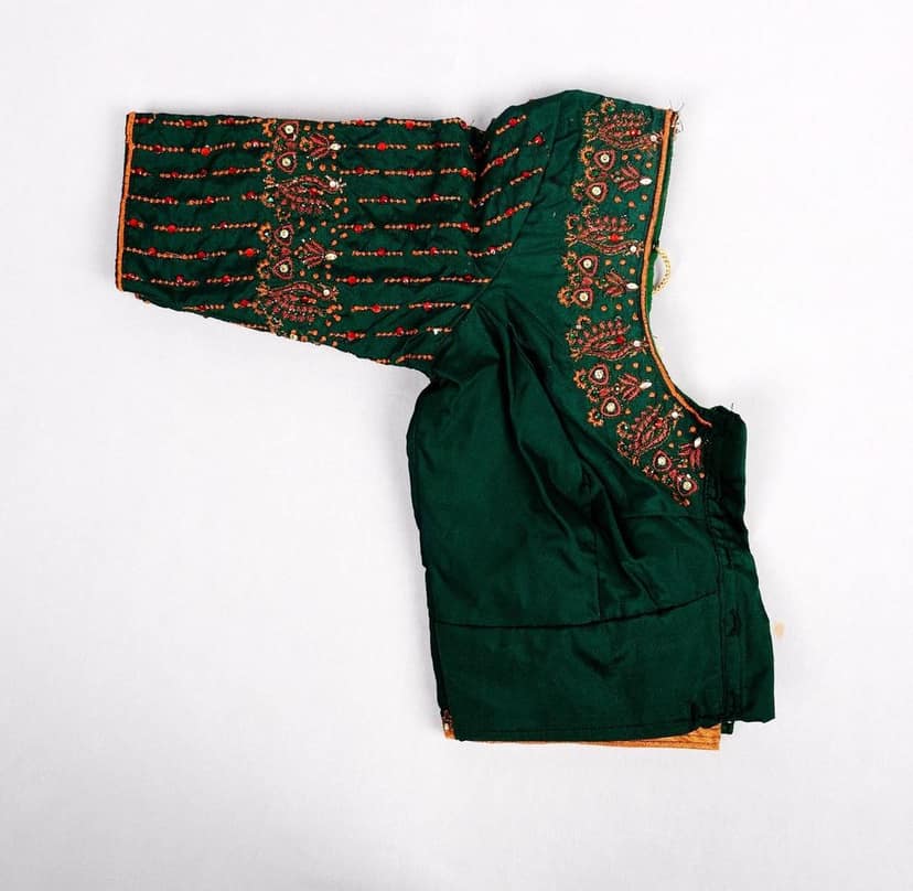 Green blouse with embroidery view 3