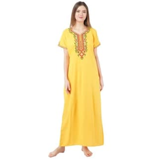 KOI SLEEPWEAR Women's Cotton Blend Embroidered Maxi Length Nightgown (Yellow, 2XL/3XL)