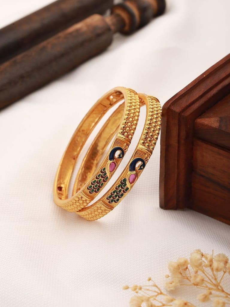 Set Of 2 Gold Plated Multicolored Peacock Design Handcrafted Bangles view 2