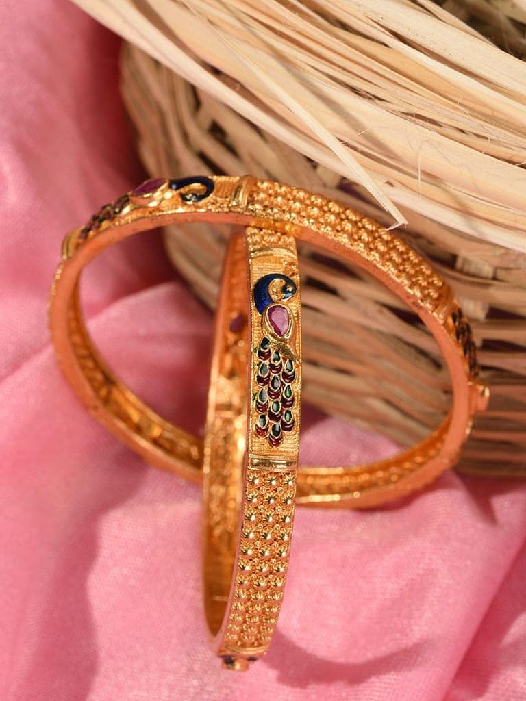 Set Of 2 Gold Plated Multicolored Peacock Design Handcrafted Bangles view 3