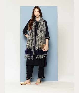 Aarika Navy Self Design Shawl - ( Pack of 1 )