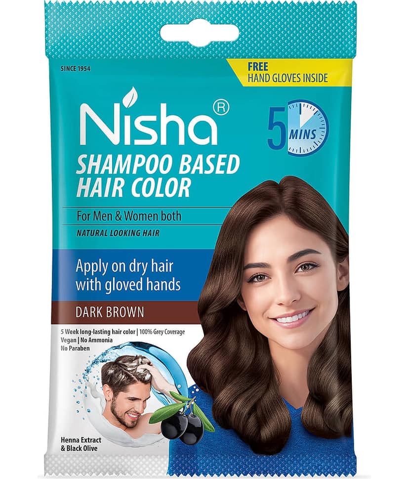 Nisha 5 Minut Shampoo Hair Colour Dark Brown 20ml Pack of 8, 5 Weeks Long Lasting Hair Colour Shampoo for Women & Men