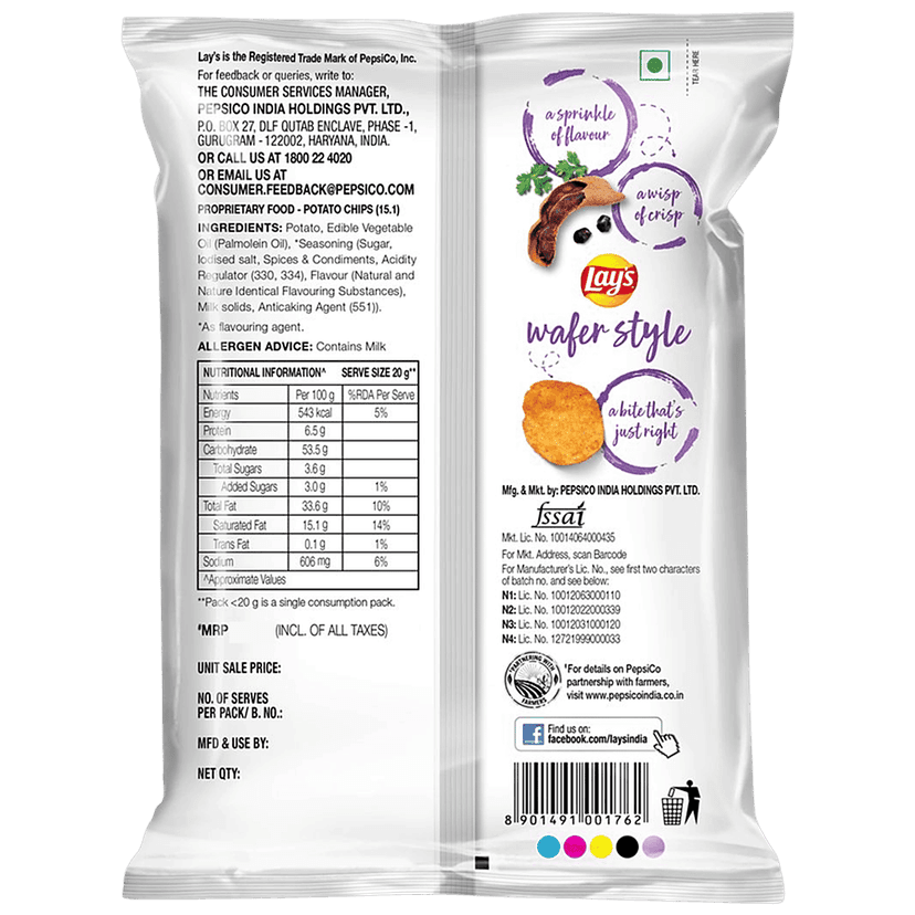 Lays Wafer Style Potato Chips - Tangy Treat Flavour, Crispy Thin Snacks, 40 G view 2