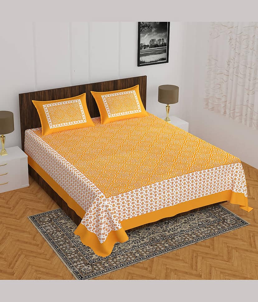 ABHACLOTHO Cotton 1 Double Bedsheet with 2 Pillow Covers ( Multicolor )